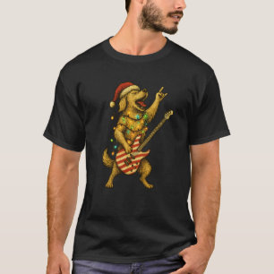 Camiseta Cachorro Retriever Dourado De Natal Tocando Guitar