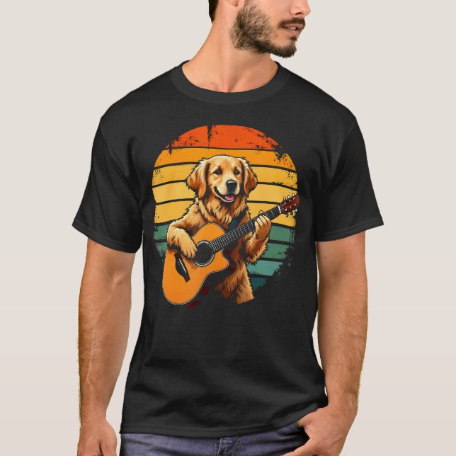 Camiseta Cachorro Retriever Dourado Tocando Violão (Frente)