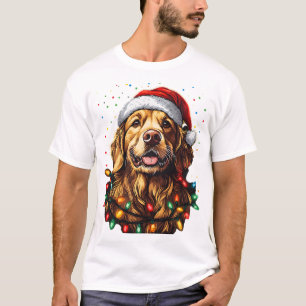 Camiseta Cachorro Retriever Engraçado Natal Chapéu de Papai