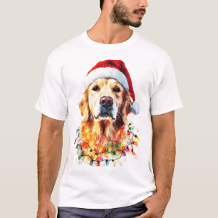 Camiseta Cachorro Retriever Engraçado Natal Chapéu de Papai