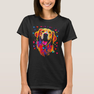 Camiseta Cachorro Retriever Golden Art Azul Coração Vermelh