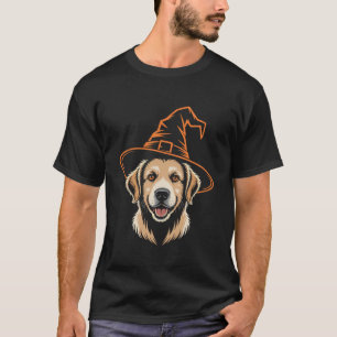 Camiseta Cachorro Retriever Golden Halloween Chapéu de Brux