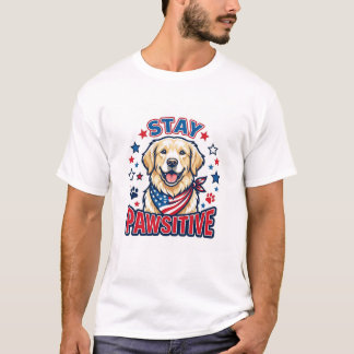 Camiseta Cachorro Retriever Patriótico "Fique Pawsitivo"