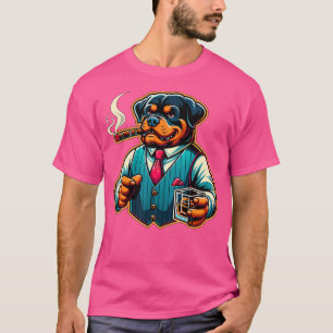 Camiseta Cachorro Rottweiler Charuto E Uísque
