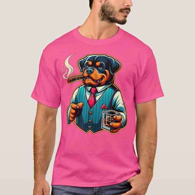 Camiseta Cachorro Rottweiler Charuto E Uísque (Frente)