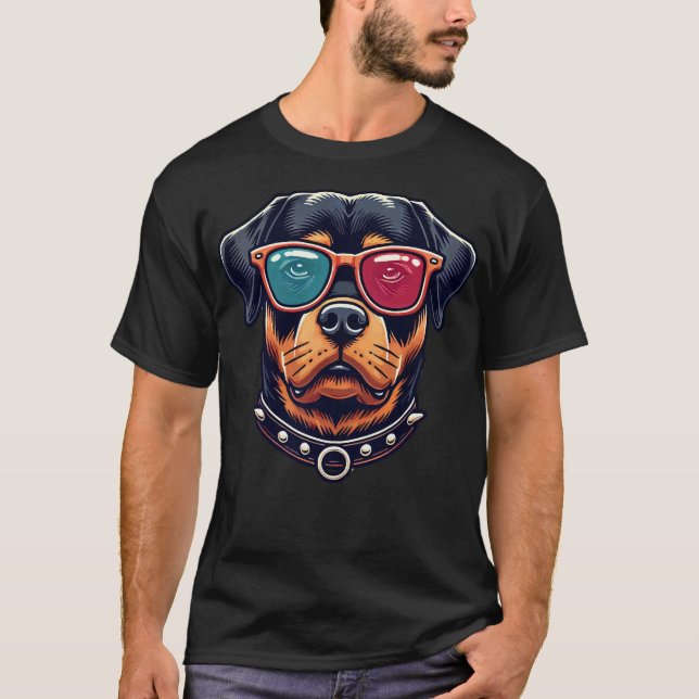 Camiseta Cachorro Rottweiler Com Óculos Estilo Pop (Frente)