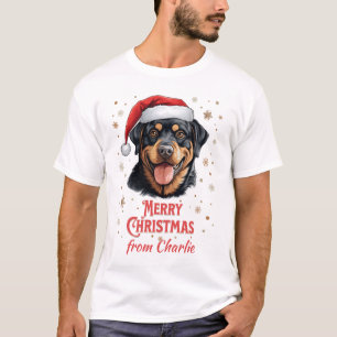 Camiseta Cachorro Rottweiler como Papais noeis Feliz Natal
