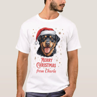 Camiseta Cachorro Rottweiler como Papais noeis Feliz Natal