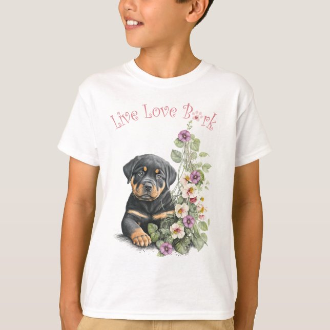 Camiseta Cachorro Rottweiler Floral Fofo (Frente)