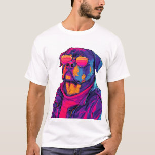 Camiseta Cachorro Rottweiler Retrô � Estilo Neon dos Anos 8