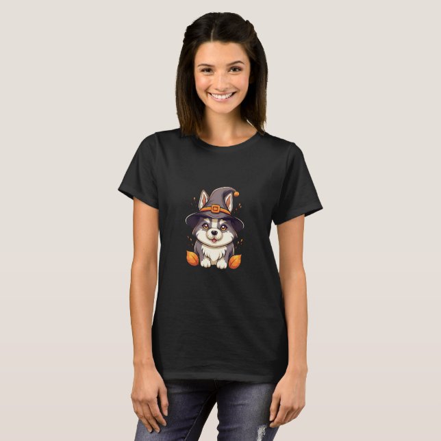 Camiseta Cachorro Rouco bonito no Dia das Bruxas (Frente Completa)