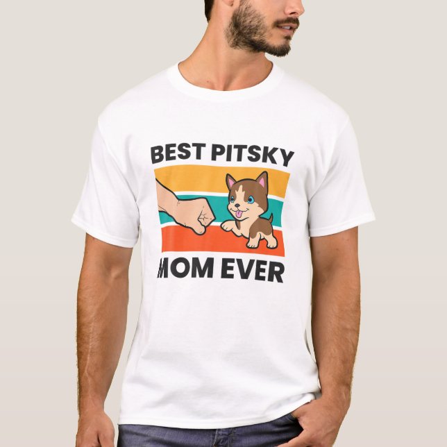Camiseta Cachorro Rouco Pitbull Mamãe Melhor Pitsky Mãe (Frente)