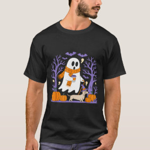Camiseta Cachorro Salsicha Fantasma Caminhando Época Assust