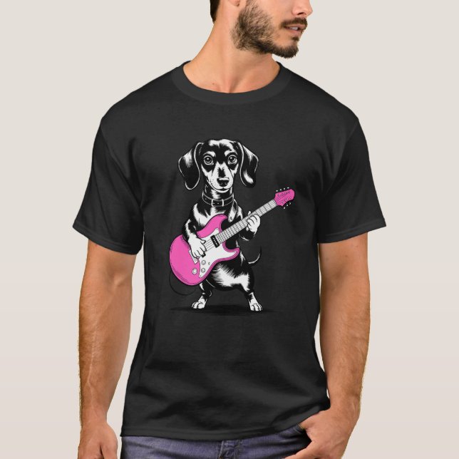 Camiseta Cachorro Salsicha Fofo Tocando Violão Cachorro Vie (Frente)