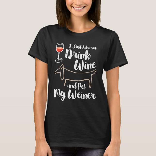Camiseta Cachorro Salsicha Vinho Dachshund Bebendo (Frente)