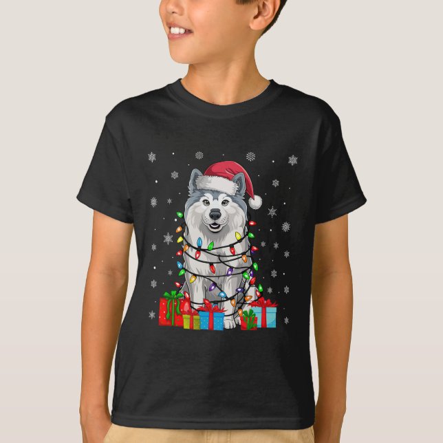Camiseta Cachorro Samoado Ugly Xmas Luz Santa Hat Cachorro  (Frente)