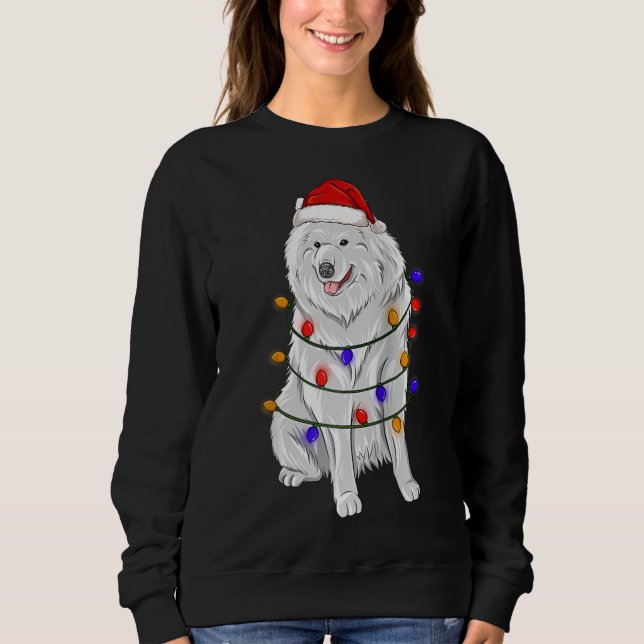 Camiseta Cachorro samoso Vestindo Luzes de Natal (Frente)