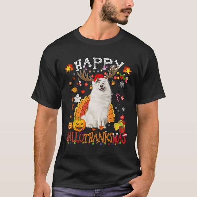 Camiseta Cachorro Samozado Cachorro de Natal Feliz Hallotha (Frente)