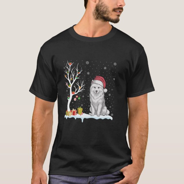Camiseta Cachorro Santa Hera Árvore Festiva Natal Claro (Frente)
