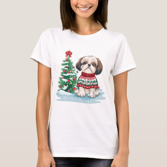 Camiseta Cachorro Santa Shih Tzu Natal (Frente)