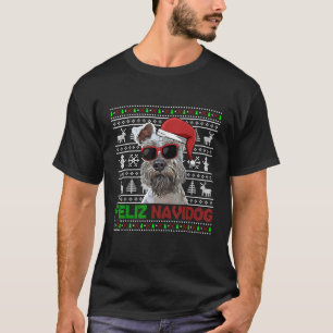 Camiseta Cachorro Schnauzer Miniatura Feliz Navidog Natal D
