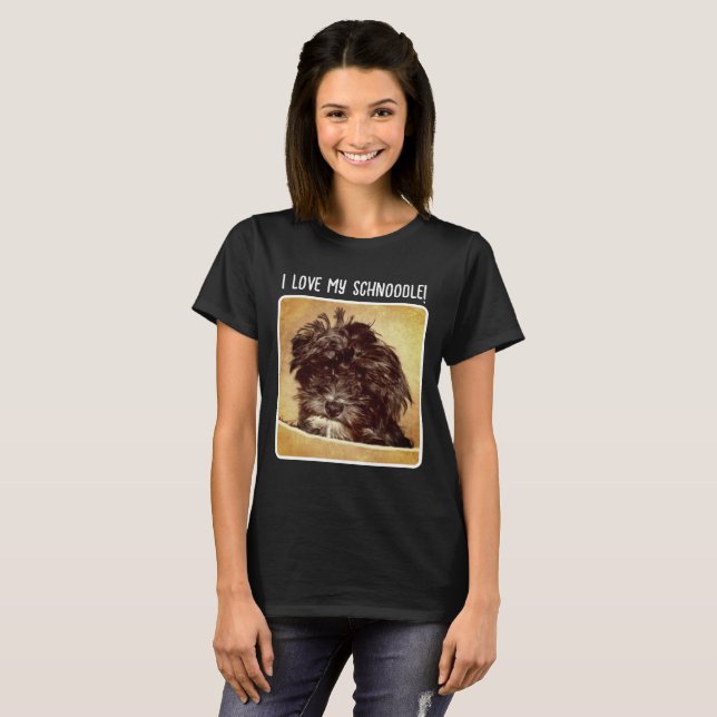Camiseta Cachorro Schnoodle Mulher Preto Básico (Frente Completa)