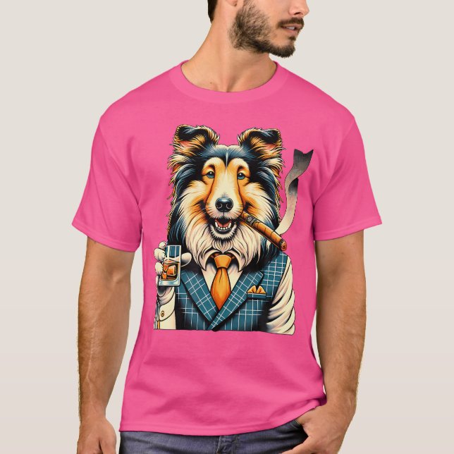 Camiseta Cachorro Sheltie Charuto E Uísque (Frente)