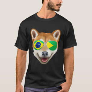 Camiseta Cachorro Shiba Inu da Bandeira do Brasil Bolsa Bra