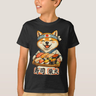 Camiseta Cachorro shiba inu engraçado comendo sushi comida