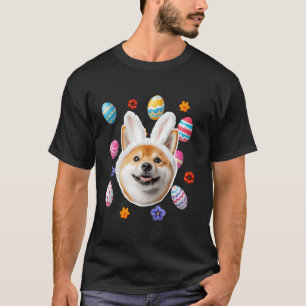 Camiseta Cachorro Shiba Inu Fofo Com Orelhas de Coelho Ovos