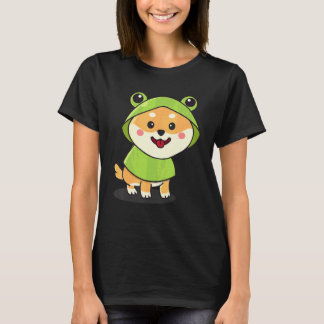 Camiseta Cachorro Shiba Inu Fofo Vestido de Rã Cachorro Dis