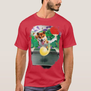 Camiseta Cachorro Shiba Inu Jogando Tênis de Mesa