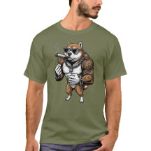 Cachorro Shiba Inu, musculoso, tatuado, fisicultur