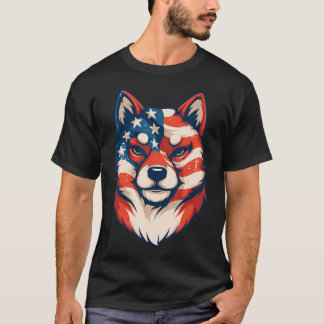 Camiseta Cachorro Shiba Inu Patriótico Bandeira Americana V