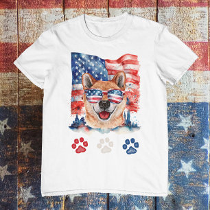 Camiseta Cachorro Shiba Inu Vermelho Branco e Azul Pet 4 de