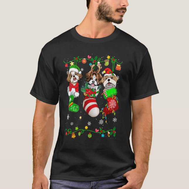 Camiseta Cachorro Shih Tzu Cujo Cachorro De Meias De Natal (Frente)