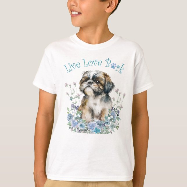 Camiseta Cachorro Shih Tzu Floral Fofo (Frente)