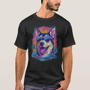 Camiseta Cachorro Sibéria Husky Engraçado Usando Óculos de