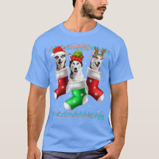 Camiseta Cachorro Siberian Husky Meias de Natal Engraçado X