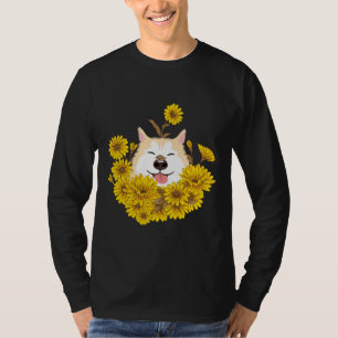 Camiseta Cachorro Siberiano Amarelo E Girassóis