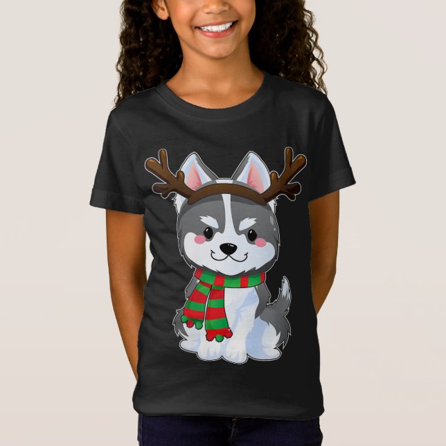 Camiseta Cachorro Siberiano Bonito Oferece Xmas De Natal En (Frente)