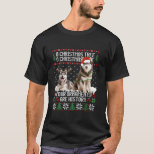 Camiseta Cachorro Siberiano Cachorro Árvore de Natal Luzes
