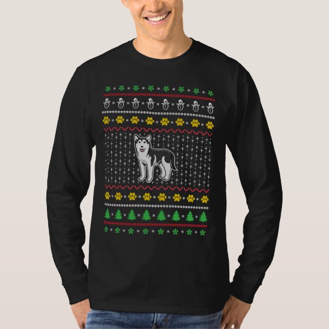 Camiseta Cachorro Siberiano Cachorro de Natal Justo Cachorr (Frente)