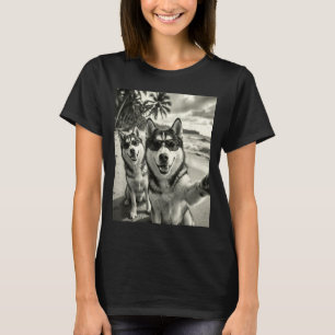 Camiseta Cachorro siberiano husky engraçado selfie praia