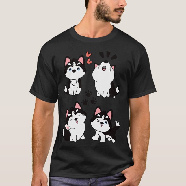 Camiseta Cachorro Siberiano Husky Pomsky Negro (Frente)