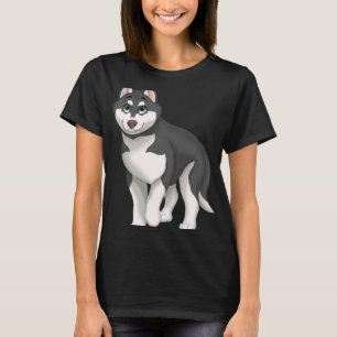 Camiseta Cachorro Siberiano Negro e Branco com Olhos Azuis