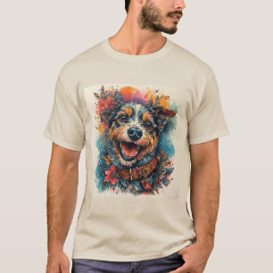 Camiseta Cachorro Sorridente em Estilo Aquarela