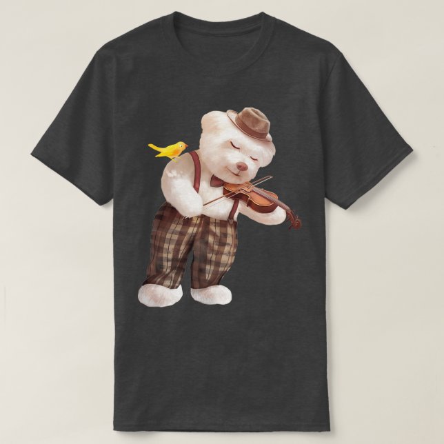 Camiseta Cachorro Sorriso Jogando Violino (Frente do Design)