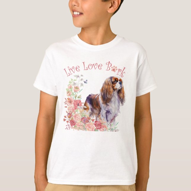 Camiseta Cachorro Spaniel Cavalier King Charles Floral Fofo (Frente)