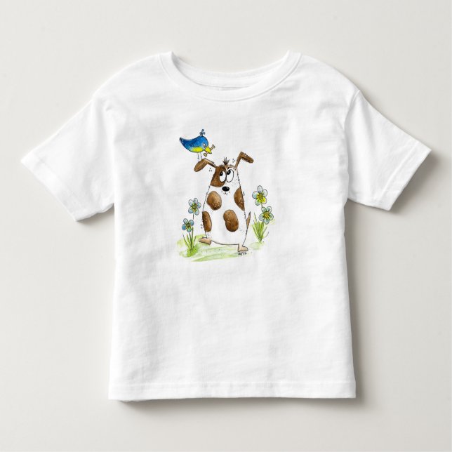 Camiseta Cachorro Spotado com Pássaro (Frente)